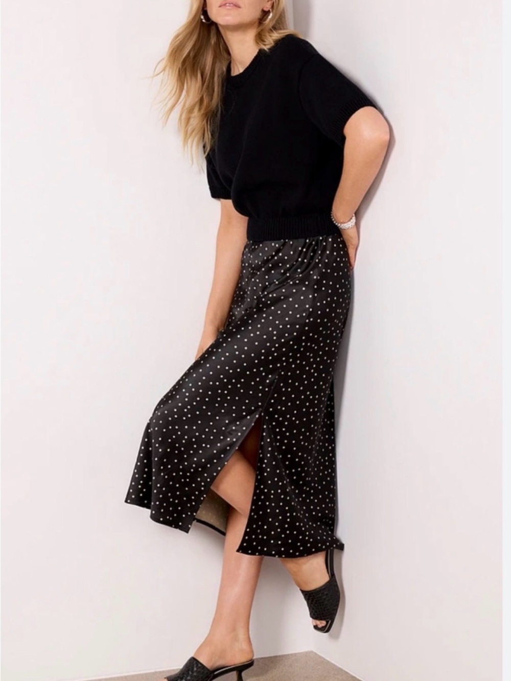 Evereve Wendy Polka Dot Sweater Two-fer Long Dress
